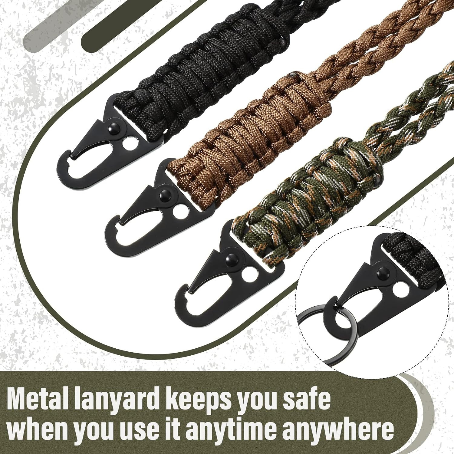 Shappy 3 Pieces Heavy Duty Paracord Lanyard Keychains Braided 550 Lanyard