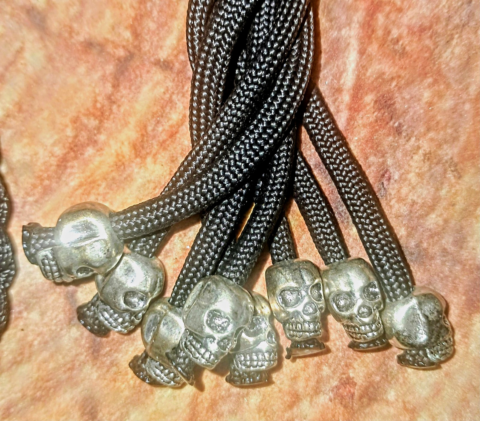 Silver Skulls Black Paracord Motorcycle Get Back Whip Biker Decorative 36″
