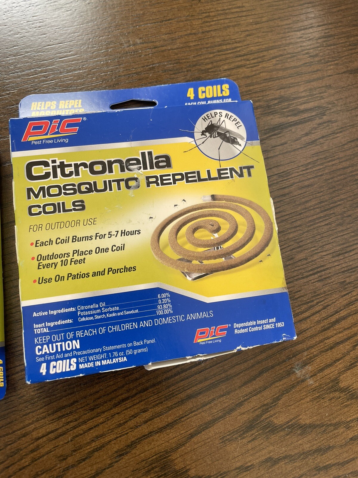 PIC Citronella Mosquito Repelling Coils, 4 Coils, OUTDOOR Use 5-7 Hrs Pesticide.