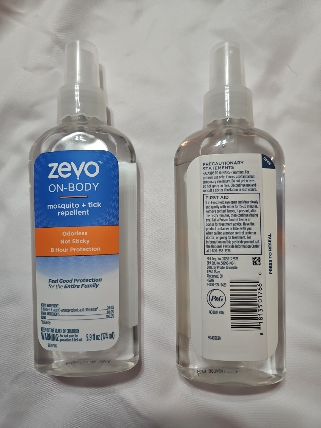 2 Spray Bottles Zevo On-Body Mosquito Tick Repellent Odorless 8 Hour Protection