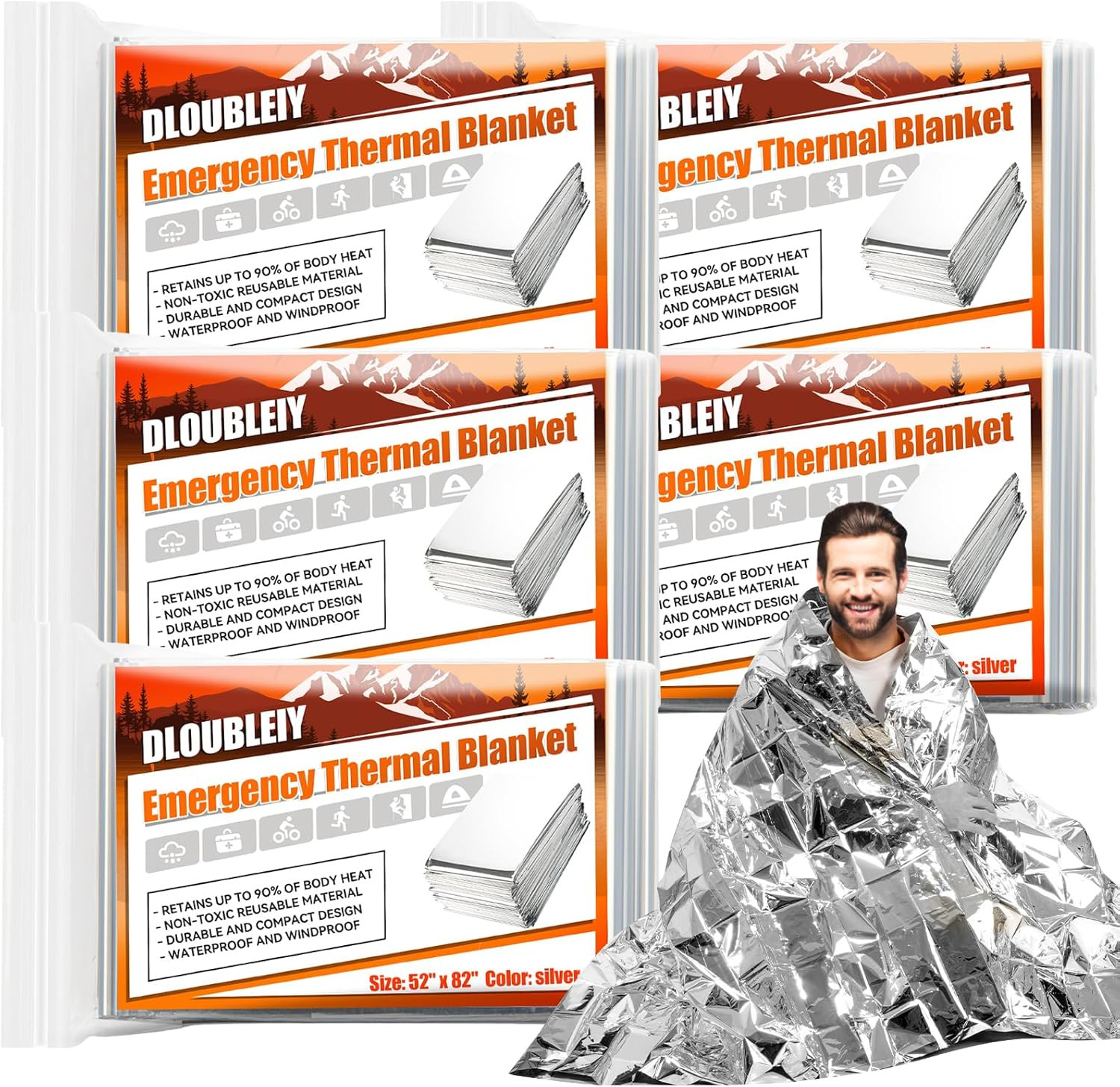 5-Pack Emergency Thermal Blankets, Heavy Duty Mylar Space Blanket with Ultimate
