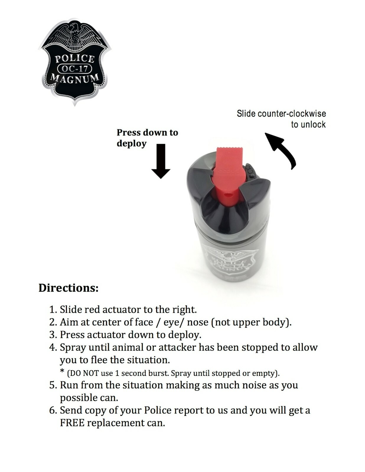 2 Police Magnum pepper spray 4 ounce Safety Twist Lock Stream Defense Security