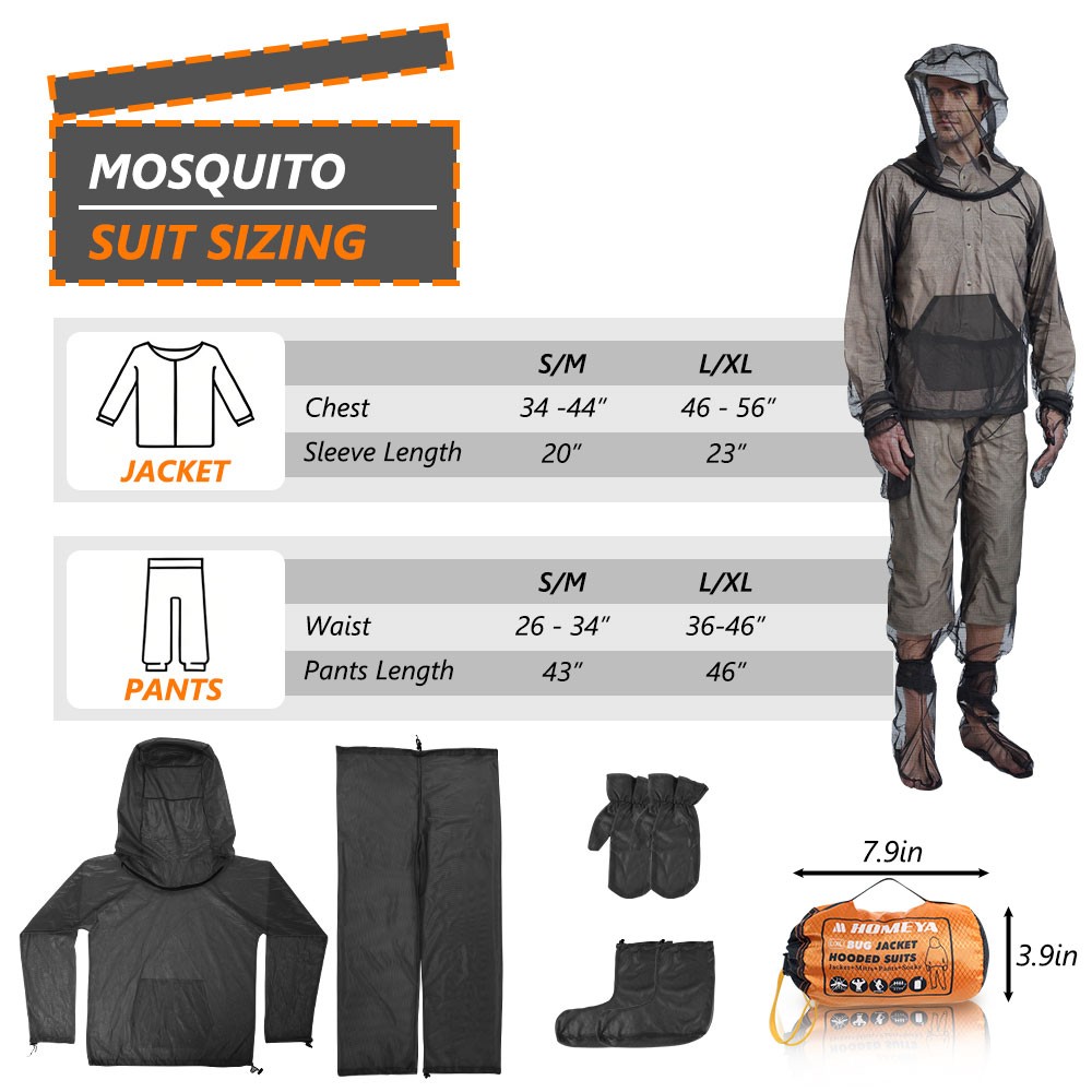 Unisex Mosquito Suit Jacket with Hood Mitts Outdoor Mesh Bug-Proof Protection