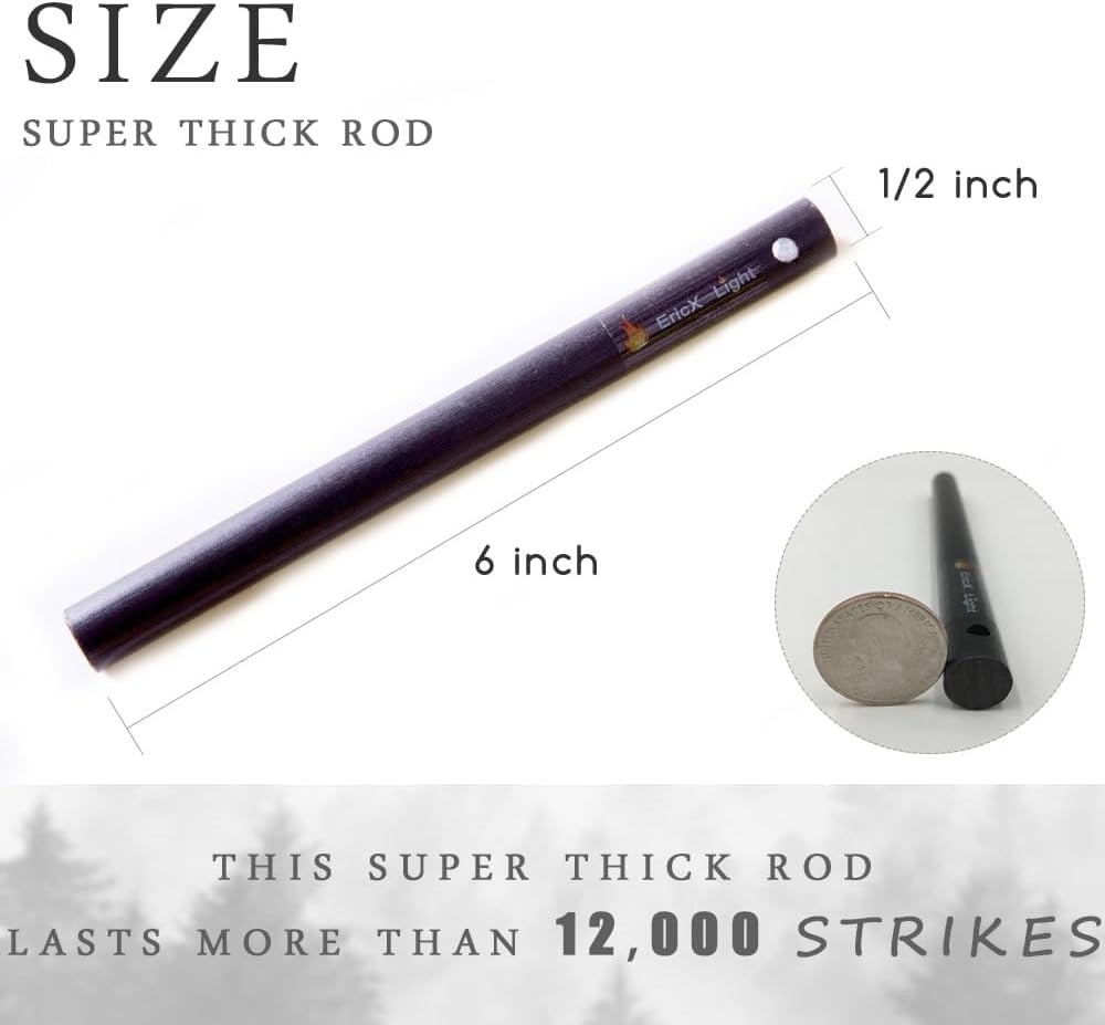 2 PCS 1/2 Inch x 6 Inch Ferrocerium Rods – Ultimate Fire Starter for Survival