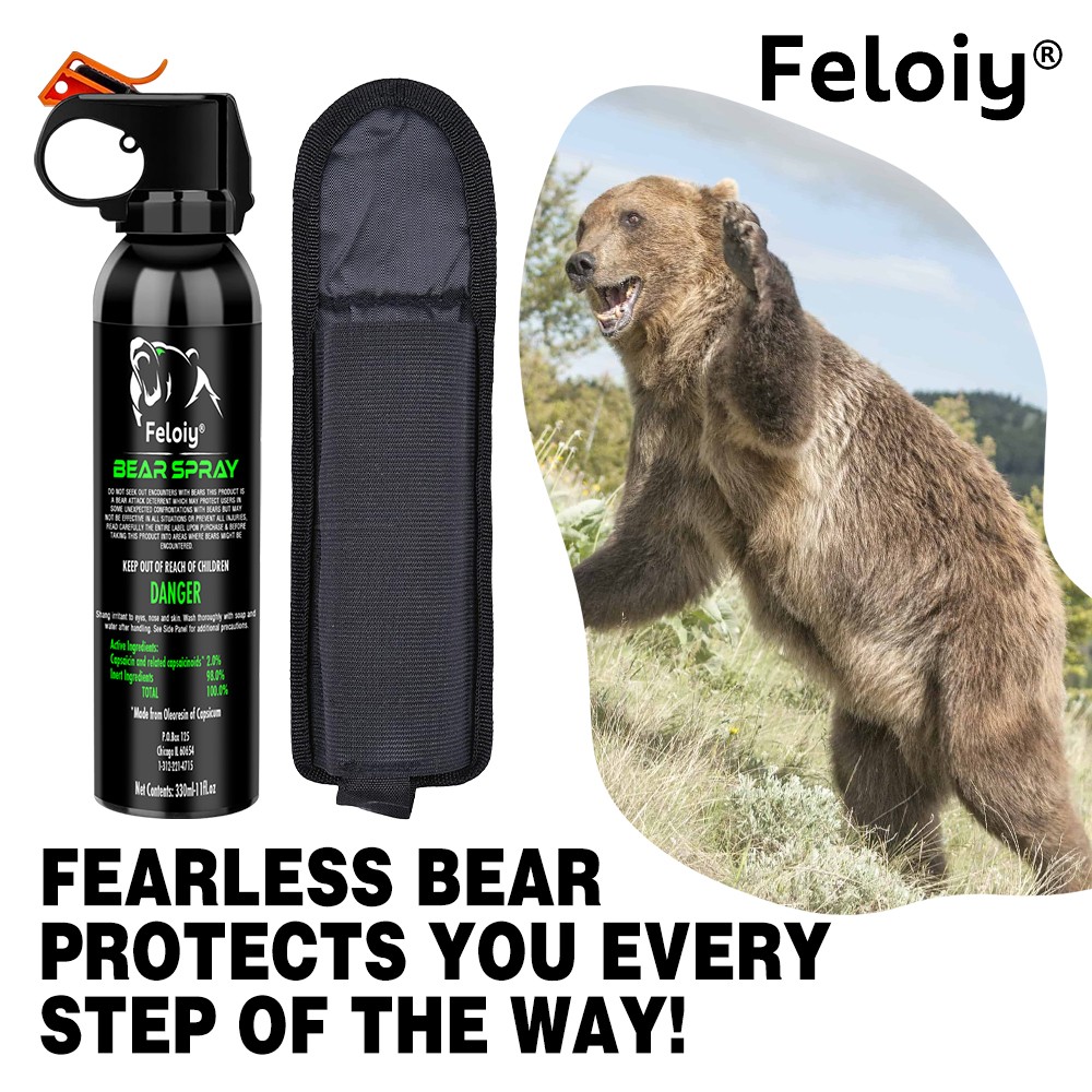 Feloiy 30 Feet BEAR Deterrent Repellent Spray 11 oz GLOW CAP CAMPING HIKING