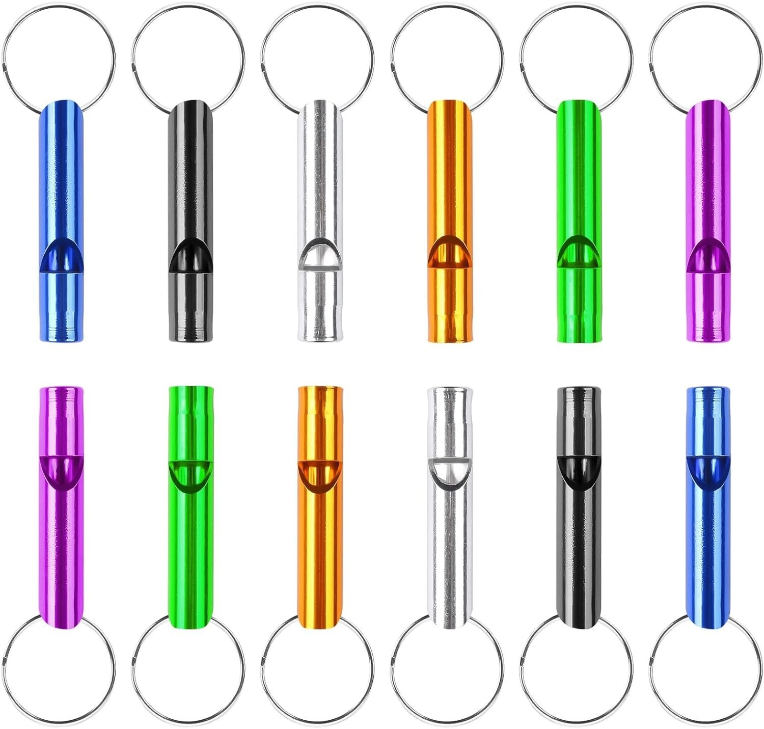 12 Pack Emergency Whistle Keychain, Aluminum Extra Loud Safety Whistles 6 Colors