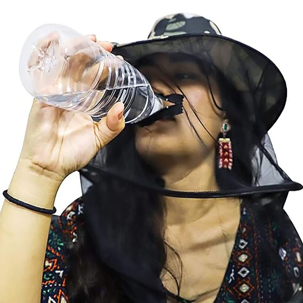Men Women Anti-Mosquito Head Net Hat Bug Bucket Sun Fishing Hiking Safari Garden
