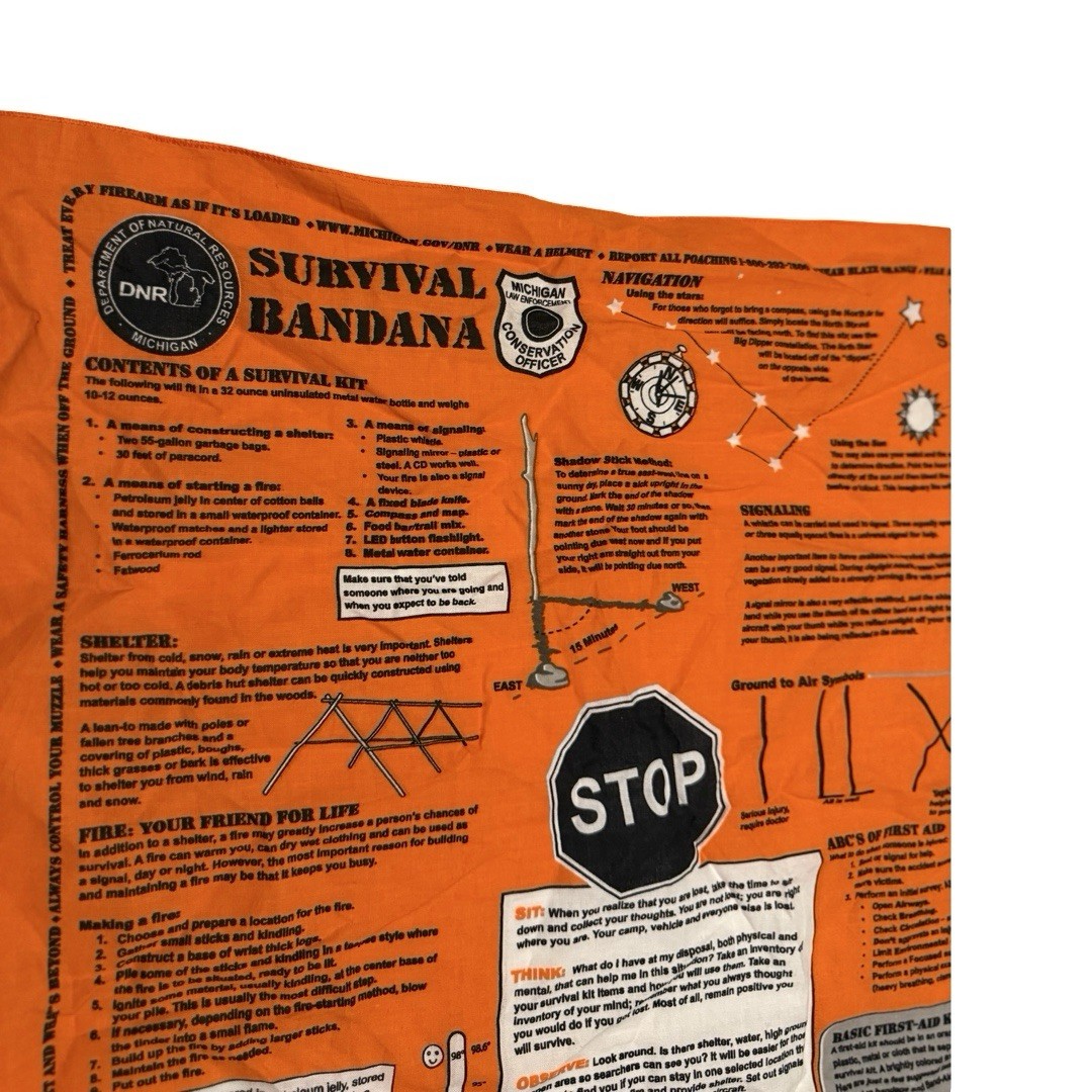 Survival Bandana Michigan DNR Blaze Orange Emergency First Aid Scarf Hiking