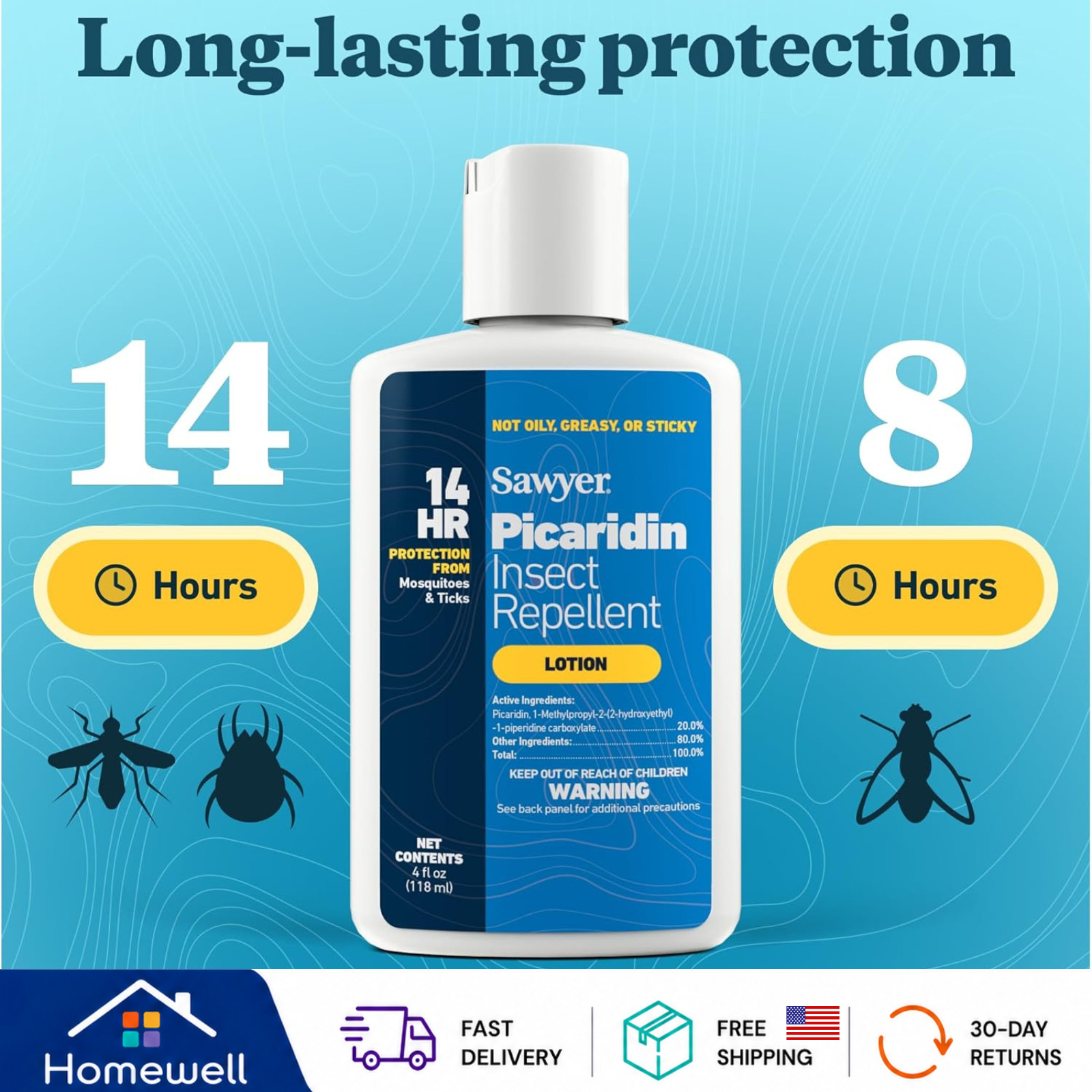 Premium Insect Repellent with 20% Picaridin, Lotion, 4-Ounce SP564