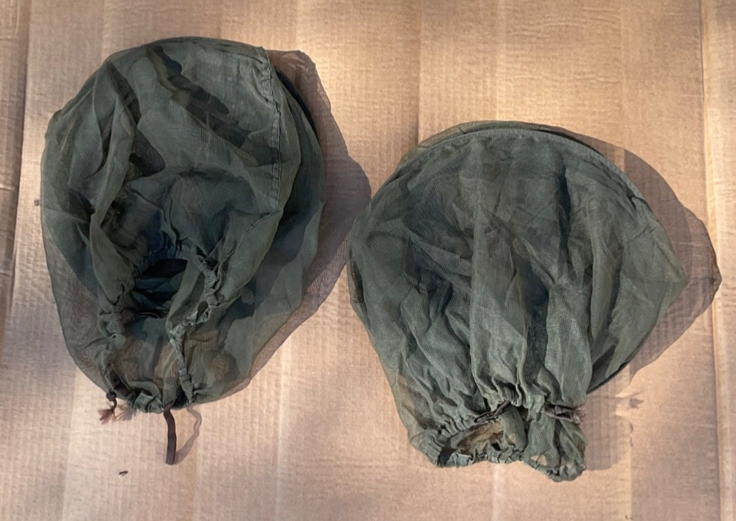 Vintage MIilitary Mosquito Head Nets (2) in Army Green.