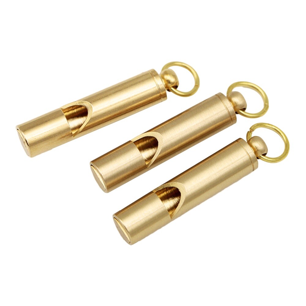 Solid Brass EDC Survival Whistle Keychains Hang Around Neck 47*10mm Waterproof