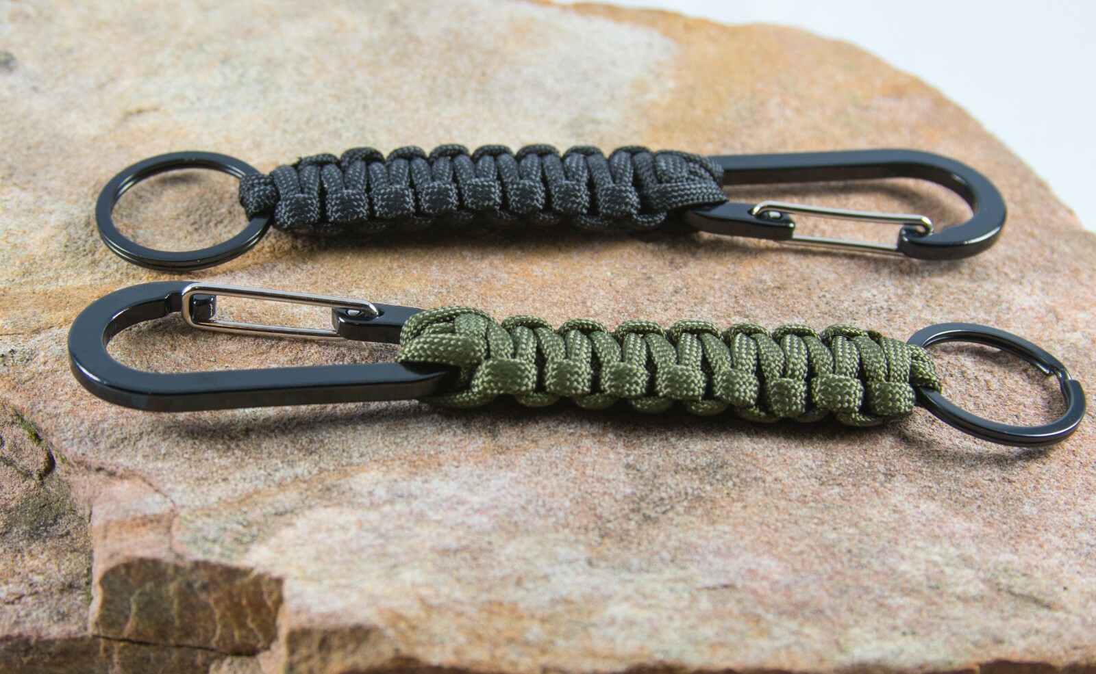 Paracord Lanyard Keychain w/ Carabiner Survival Tactical -2 Pack – Green & Black
