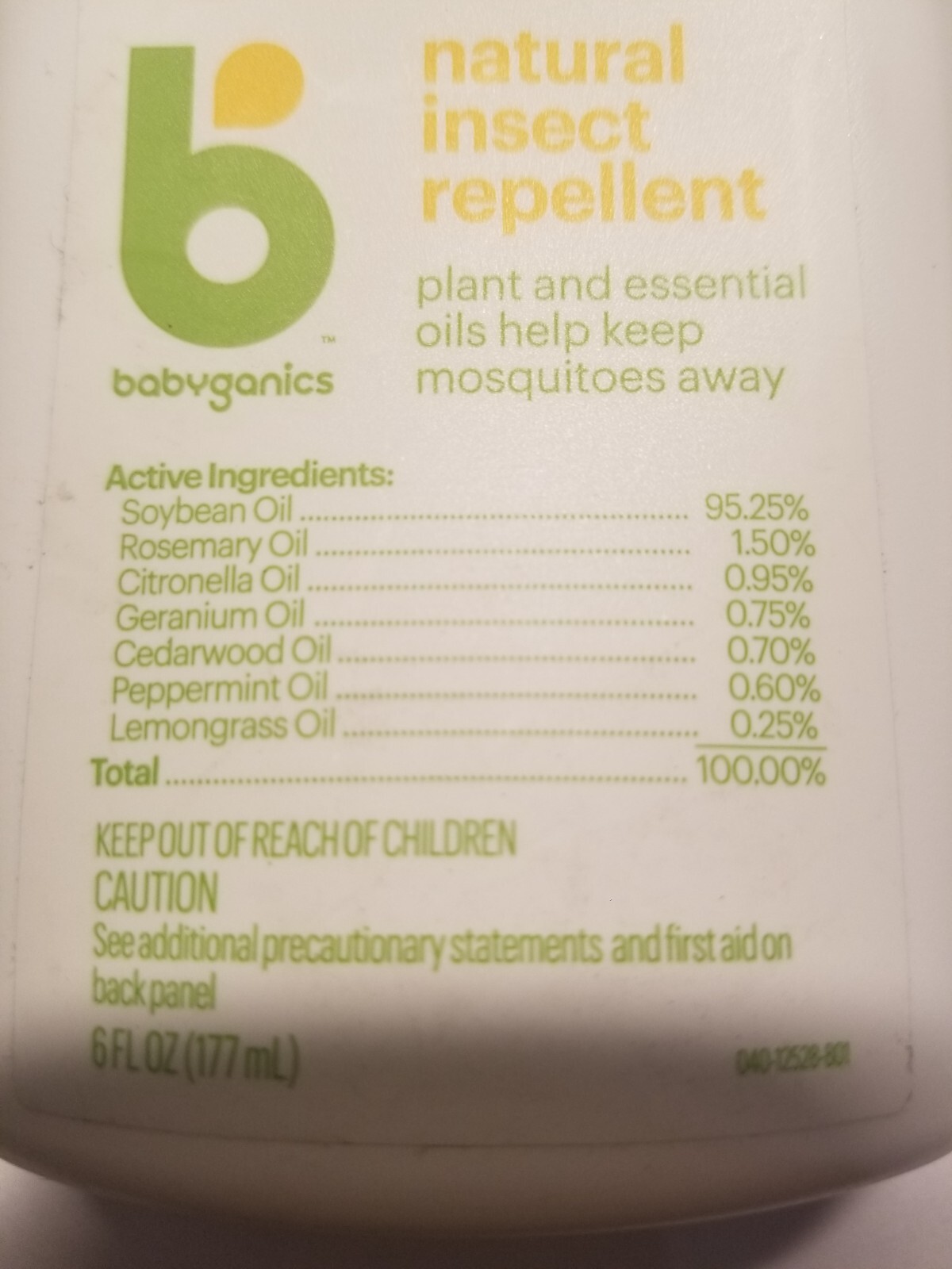 Babyganics Natural Insect Repellent Deet Free Plant and Essential Oils 6 fl Oz*