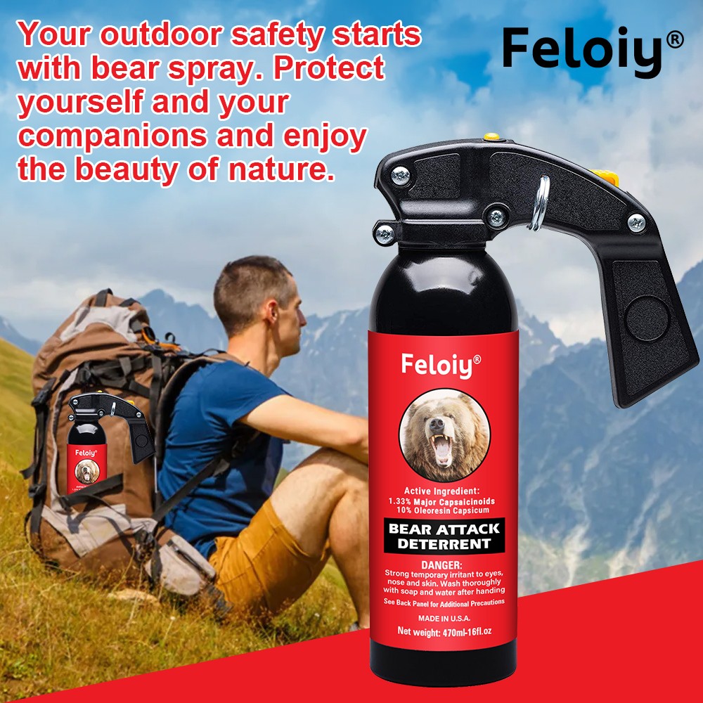Feloiy 35 Feet BEAR Deterrent Repellent Spray 16 oz GLOW CAP CAMPING HIKING
