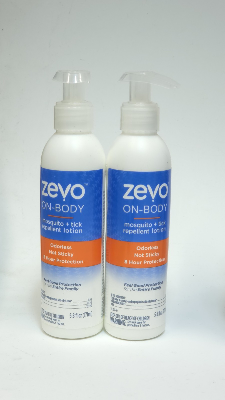 2 Pack Zevo On-Body Mosquito+Tick Repellent Lotion Non Sticky Odorless 8hr. Pro