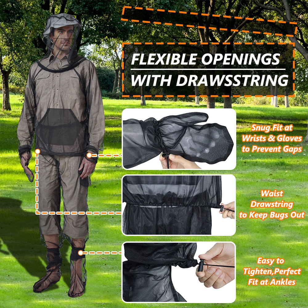 Unisex Mosquito Suit Anti Bug Breathable Net Mesh Jacket & Pants Outdoor Protect