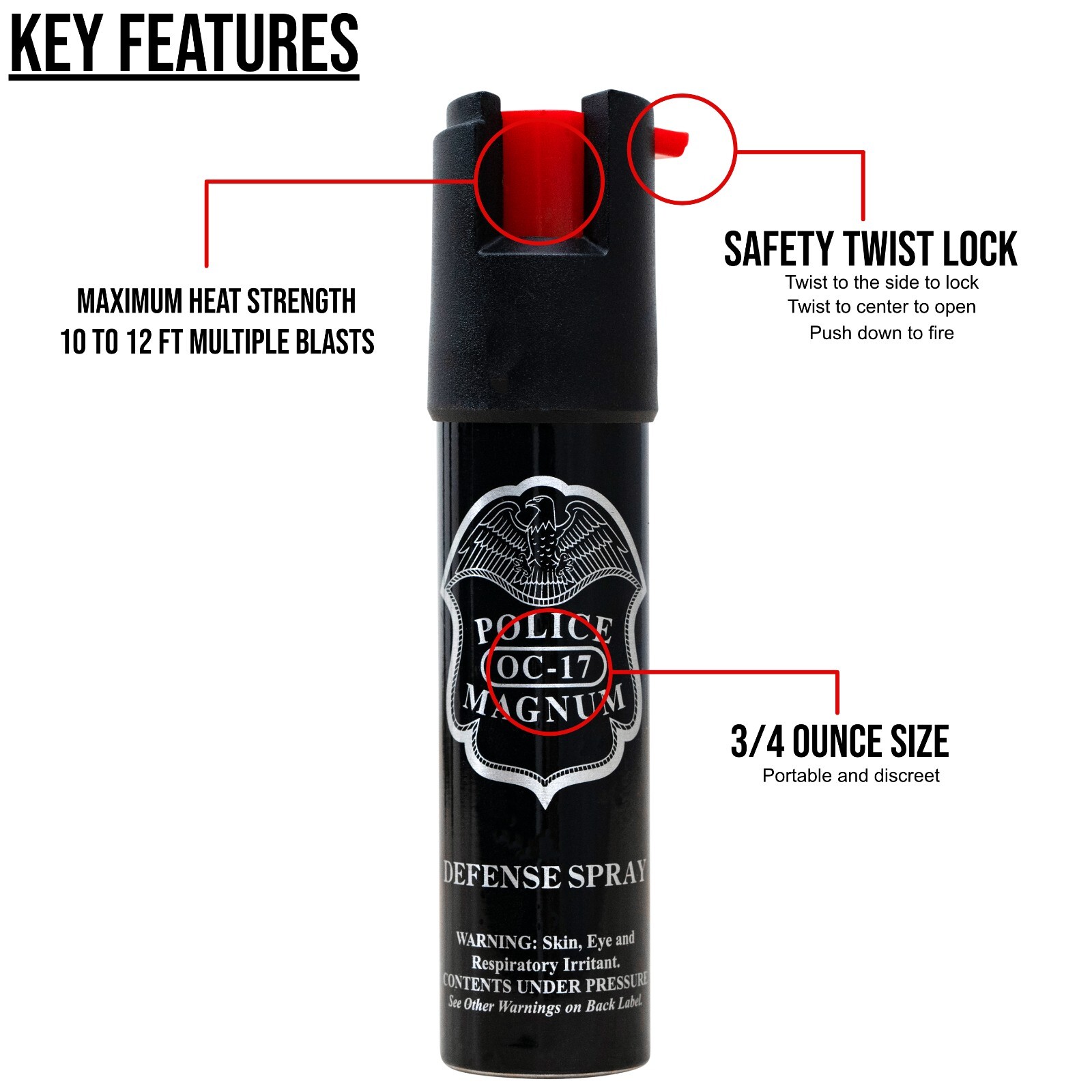 4 Police Magnum pepper spray .75oz unit twist lock self defense protection