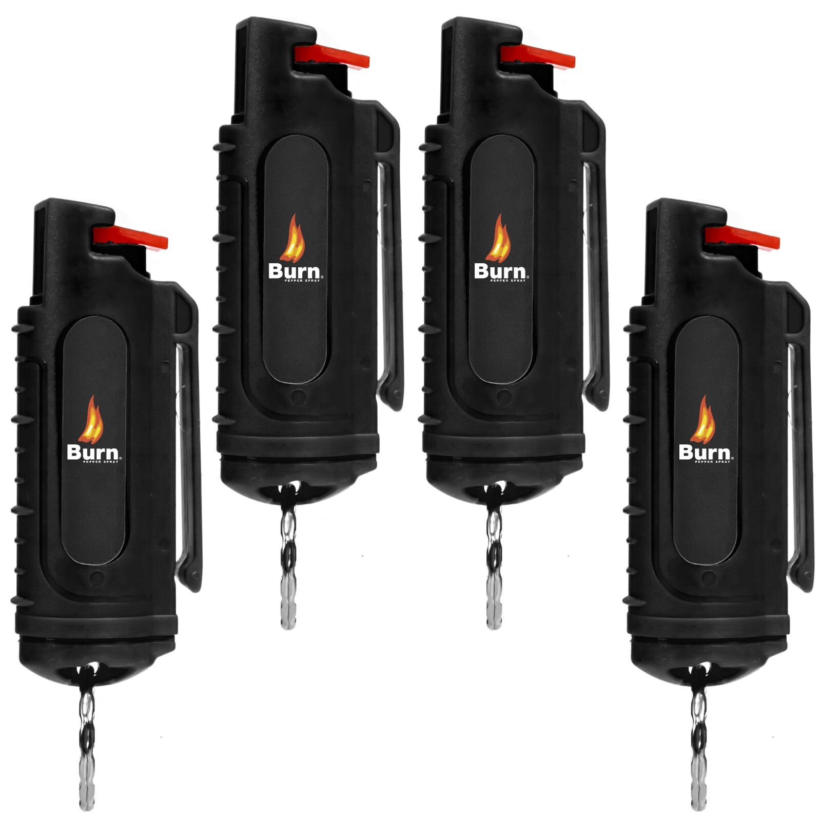 4 Pack BURN Pepper Spray 1/2oz Self Defense Keychain Case Molded OC Black