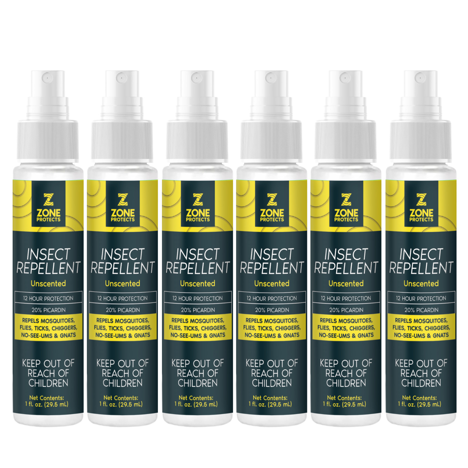 Unscented Picaridin Insect Repellent Spray, Travel Pack – Six 1oz Sprays; 12-hrs