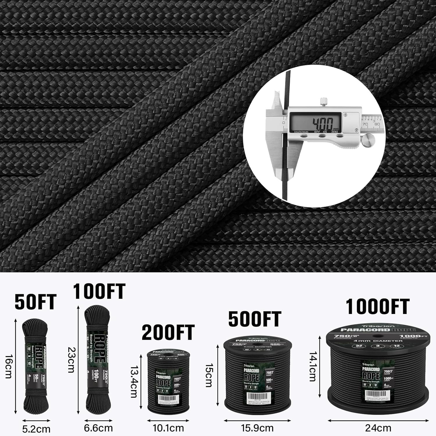 Paracord Rope 750 Lb – 1000Ft / 500Ft / 200Ft / 100Ft 5/32″ Parachute Cord 4MM 1