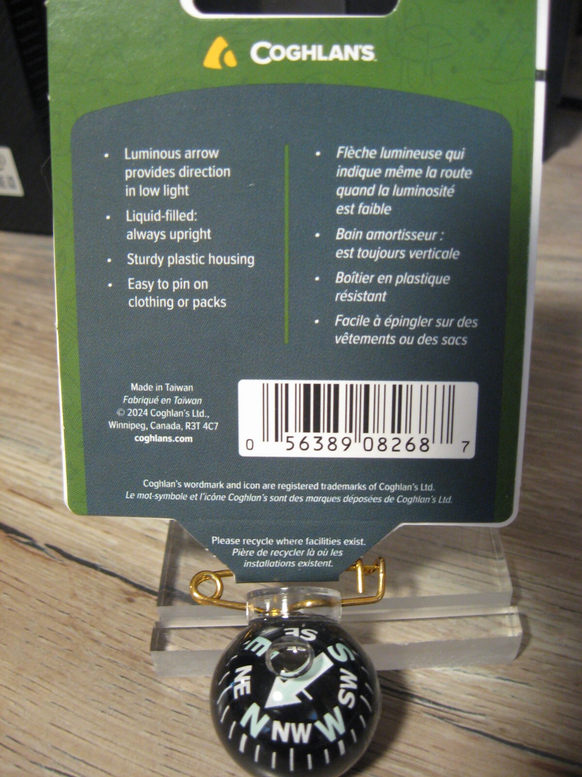 Coghlan’s Pin-On Compass – Liquid Filled Always Upright – Survival – 8268