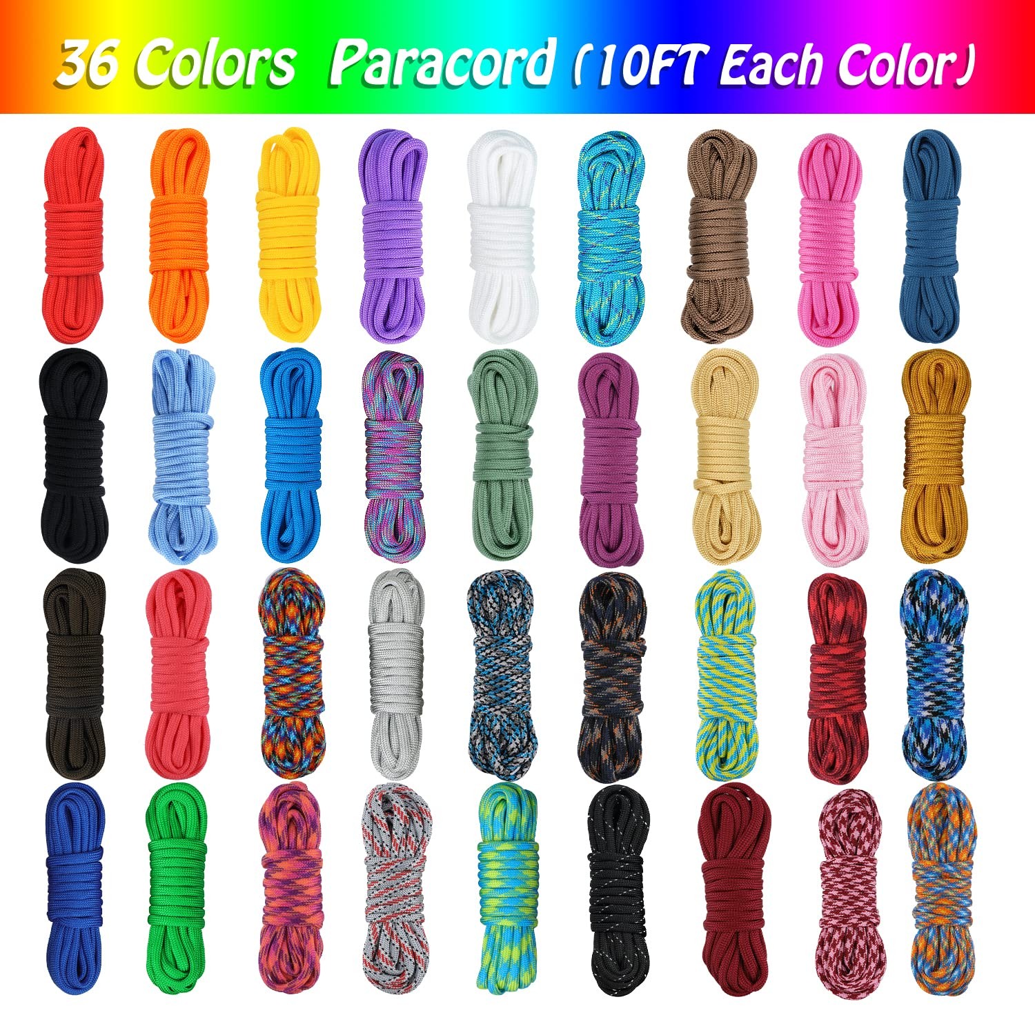 Paracord, 550 Paracord Combo Kit with Jig – 36 Colors Multifunction Paracord …