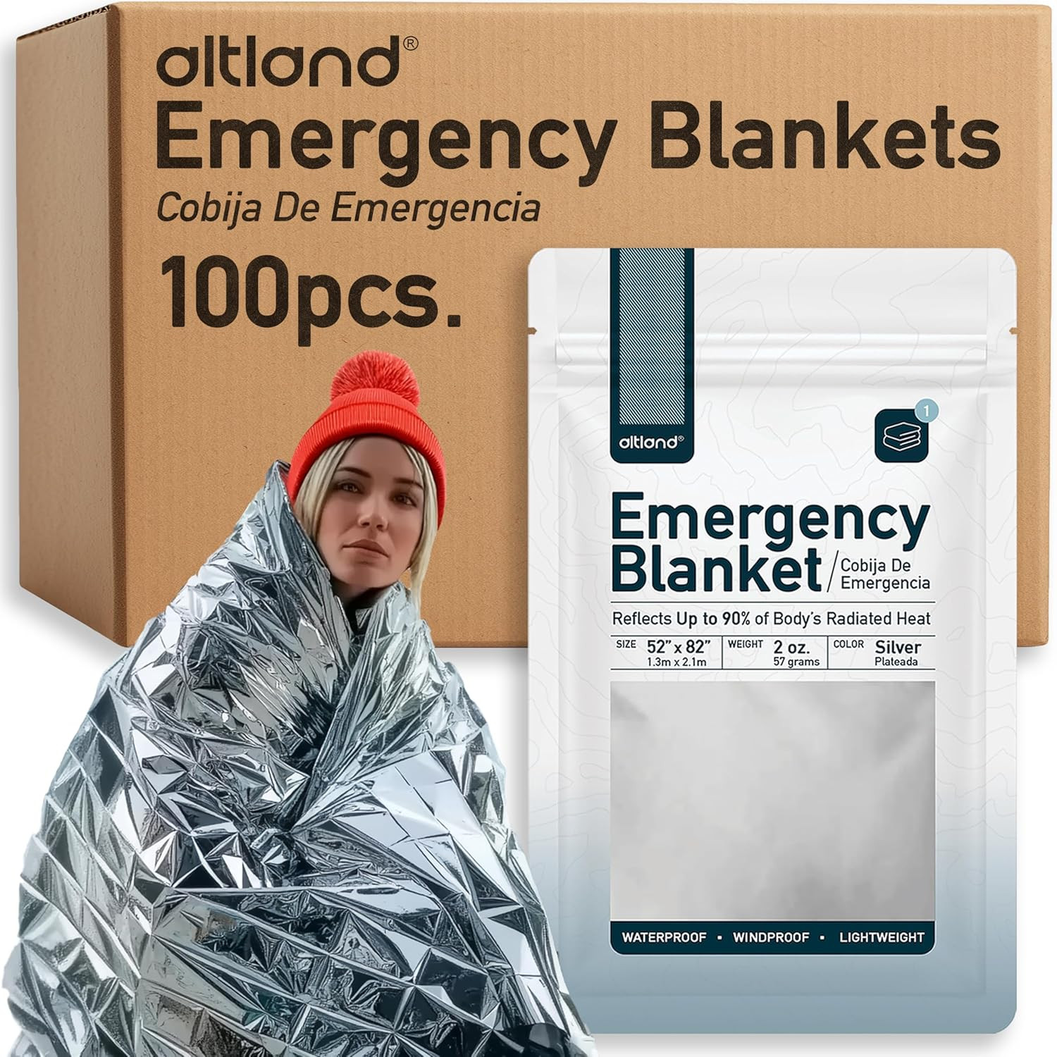 100 Pack of Emergency Blankets – Bulk Heat Reflective Blankets for Winter Surviv