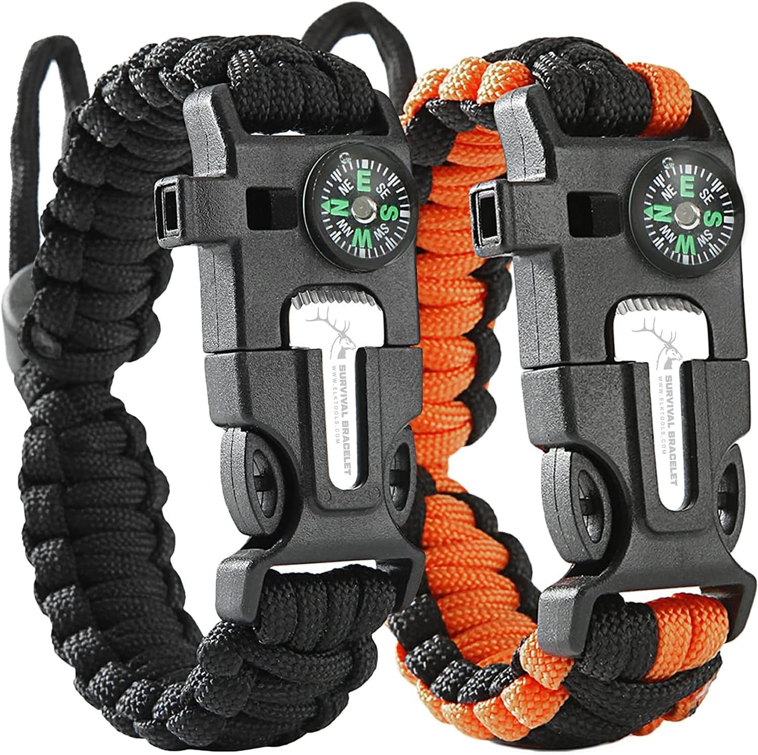 Paracord Survival Bracelets – 2 Pack, Adjustable Size, Loud Whistle, Fire