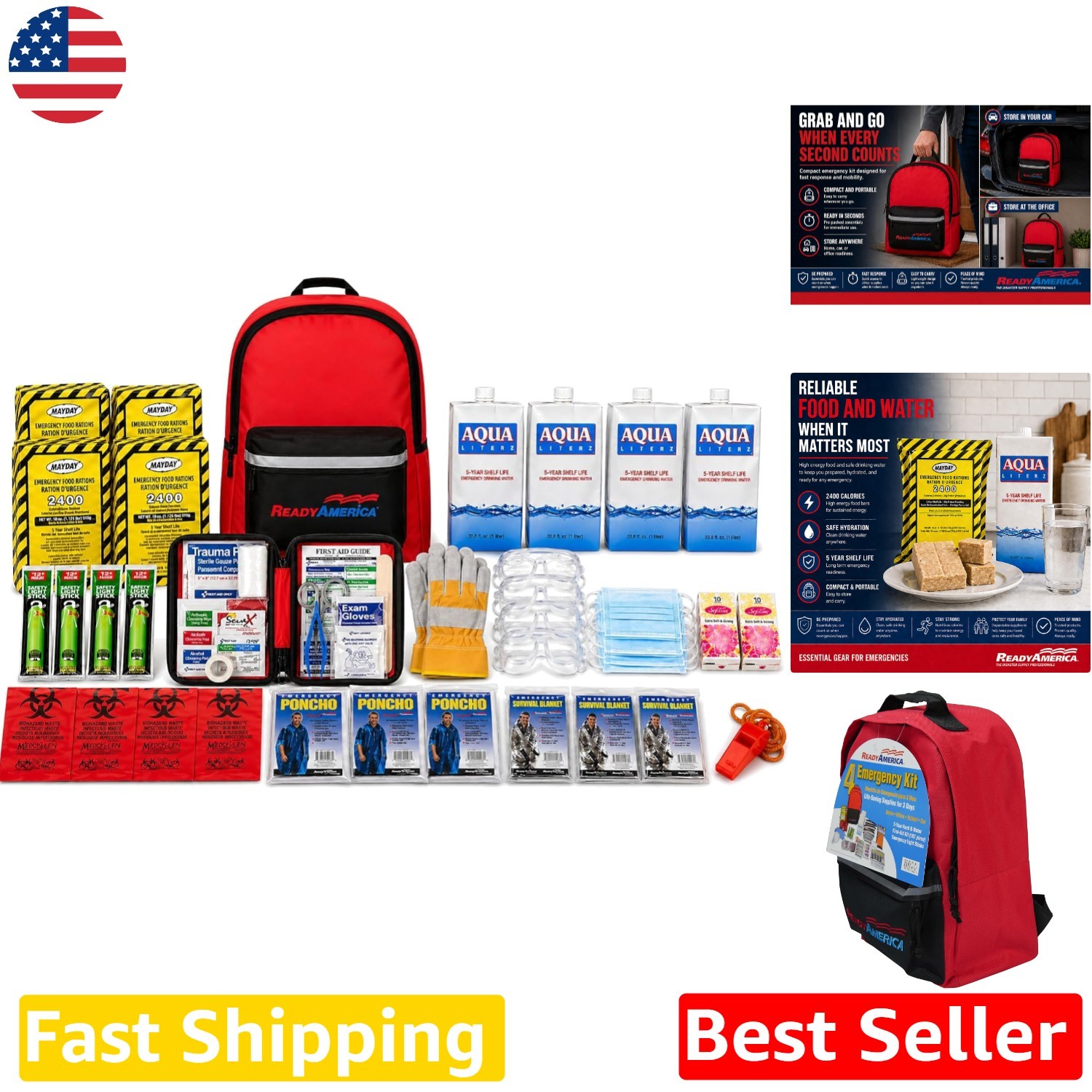 Deluxe Emergency Survival Backpack Kit for 4 – 5 Shelf Life Food & Water