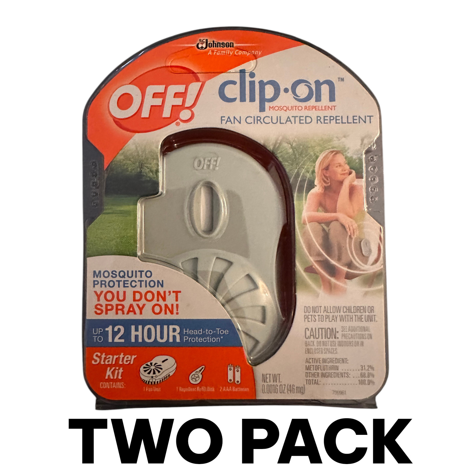 (2) Off! Clip On Mosquito Repellent Fan Unit with Refill 12 Hour Protection