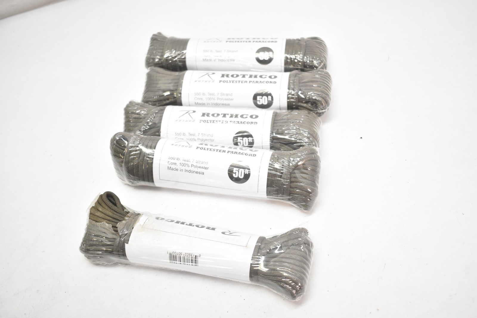 Lot Of 5 Rothco Polyester Paracord Green 50 Ft 550 Lb 7 Strand Rope Camping