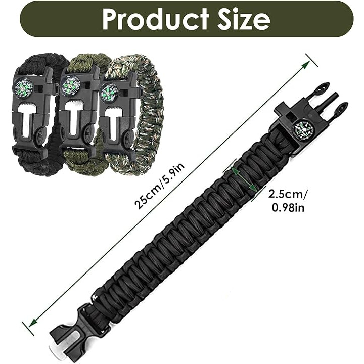 3x Paracord Bracelet Waterproof Outdoor Adjustable Survival emergency Knife Kit