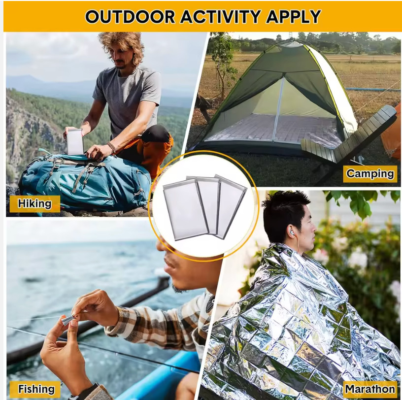 10 PACK • Extra Large 82″x 52 Emergency Solar Mylar Blanket Survival Safety