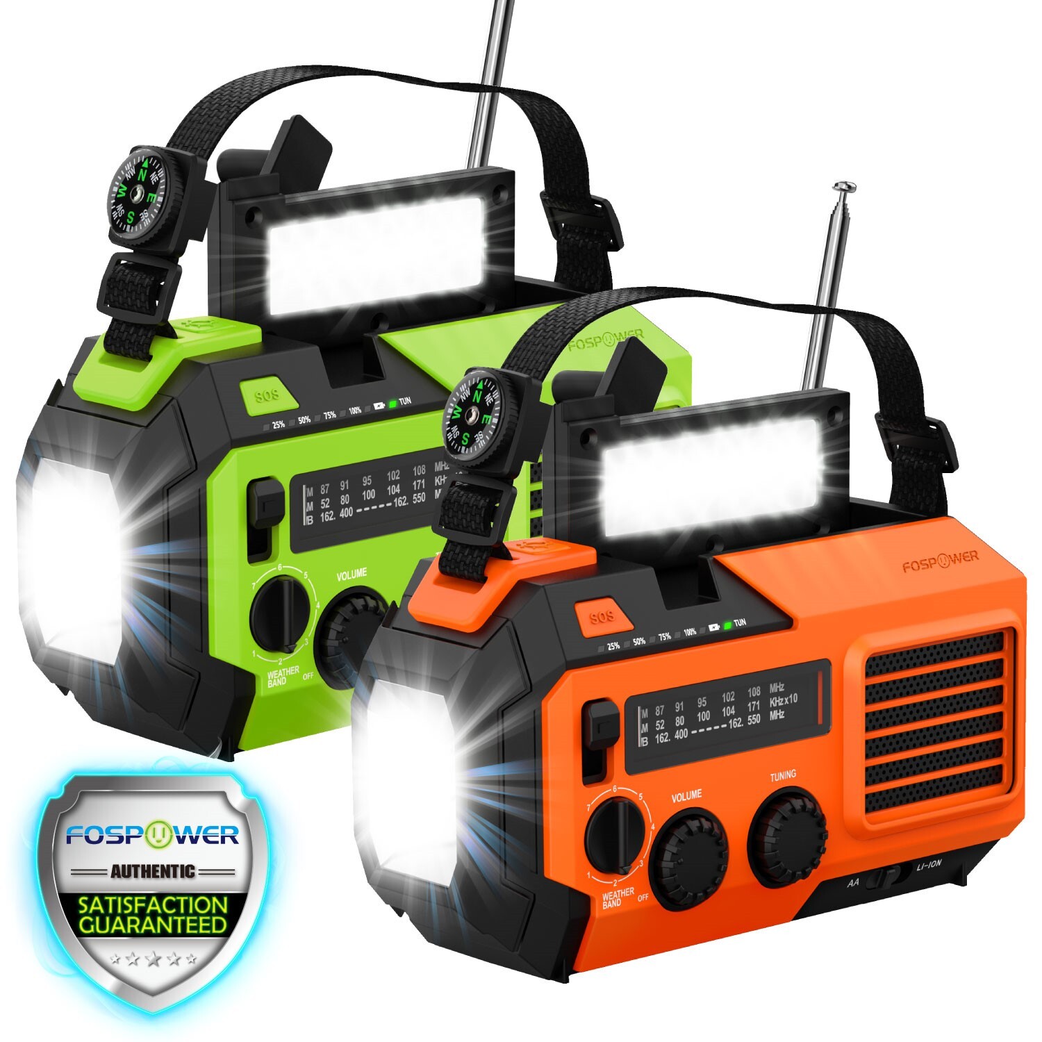 Hand Crank Emergency Solar IPX3 Weather Radio 5200mAh Power Bank Charger Light
