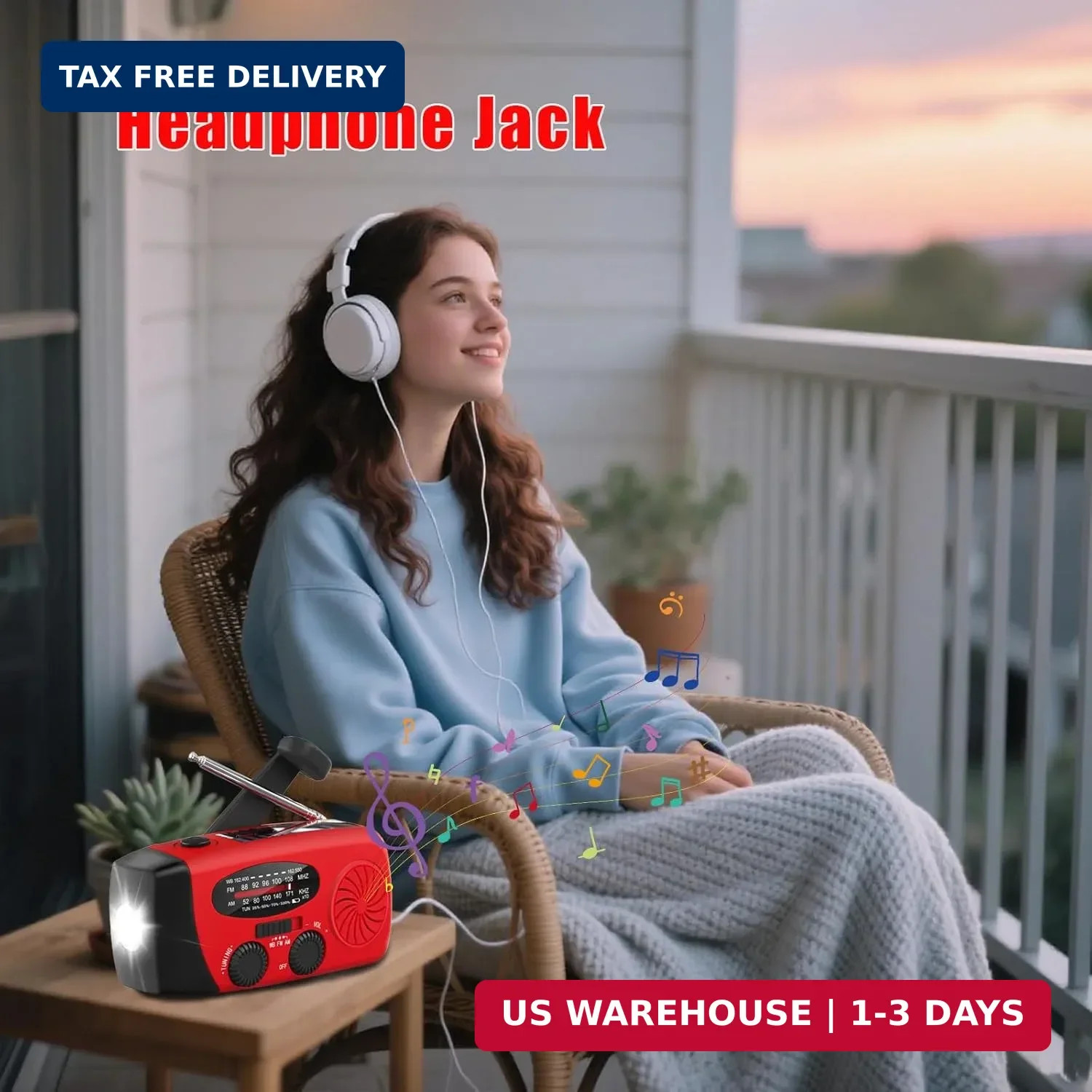 6000mAh/22200mWh Emergency Weather Radio, AM/FM/NOAA Hand Crank Solar Powered Ra