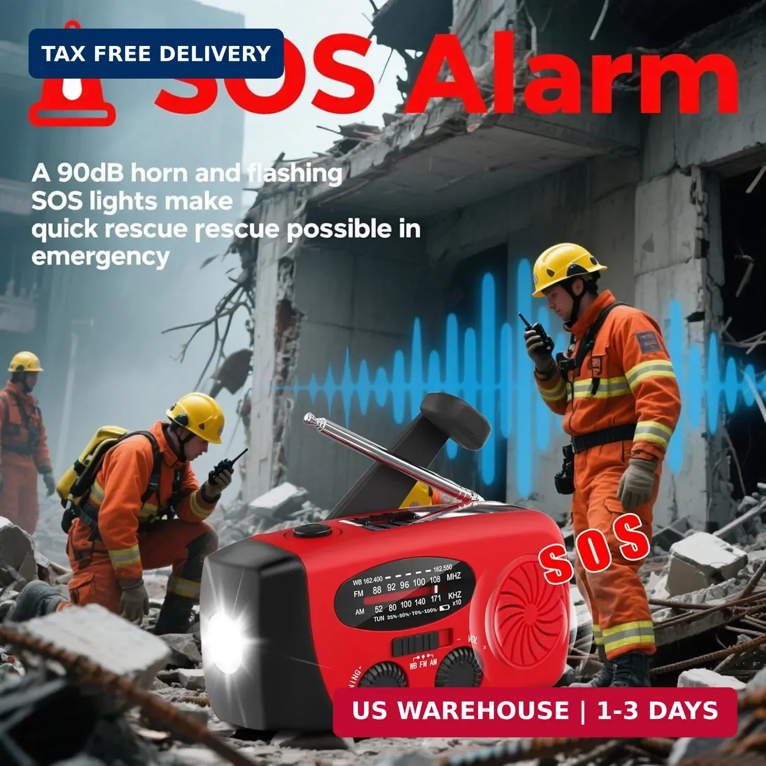 6000mAh/22200mWh Emergency Weather Radio, AM/FM/NOAA Hand Crank Solar Powered Ra