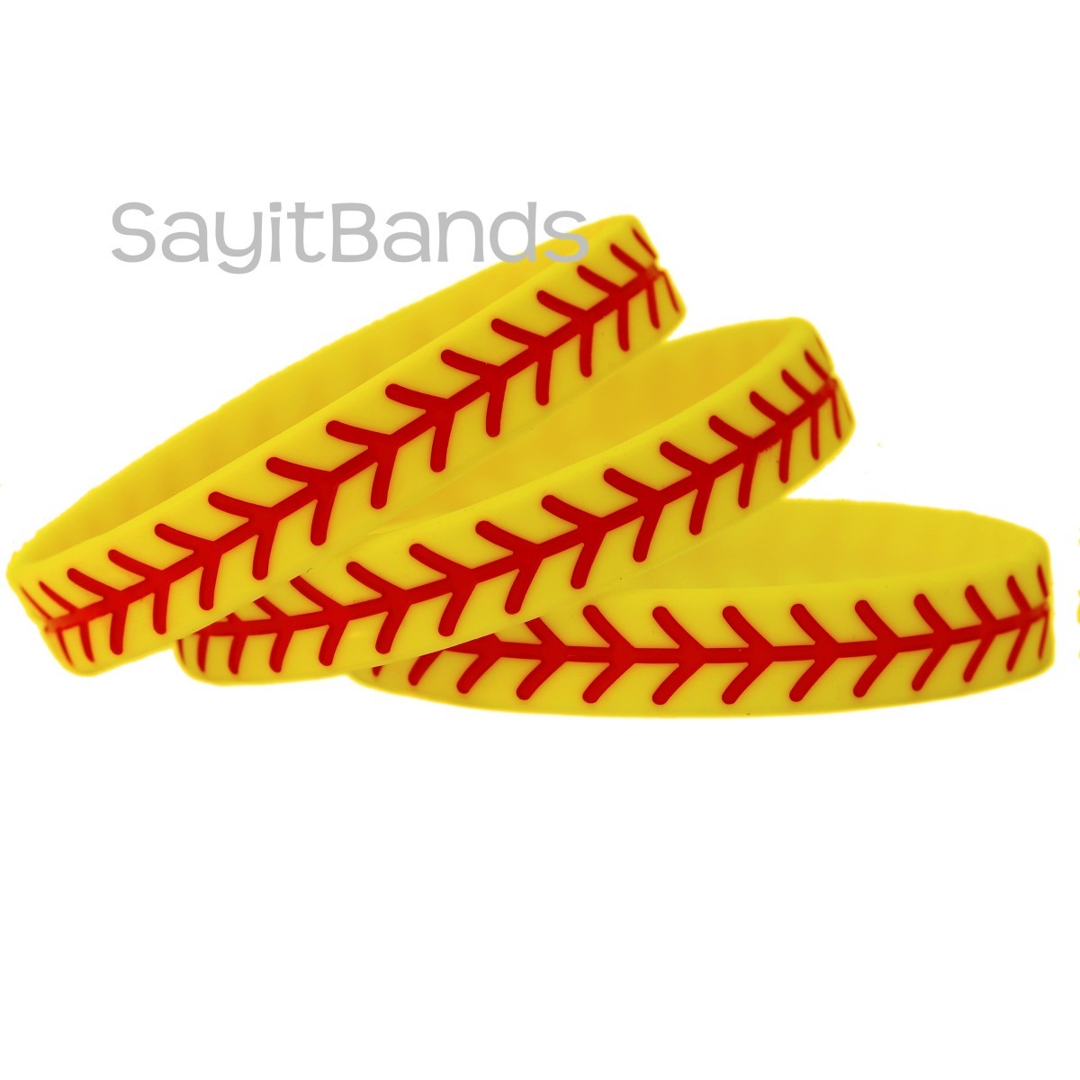 Set of SOFTBALL Thread Silicone Wristbands – Wholesale Wrist Band Bracelet Lot