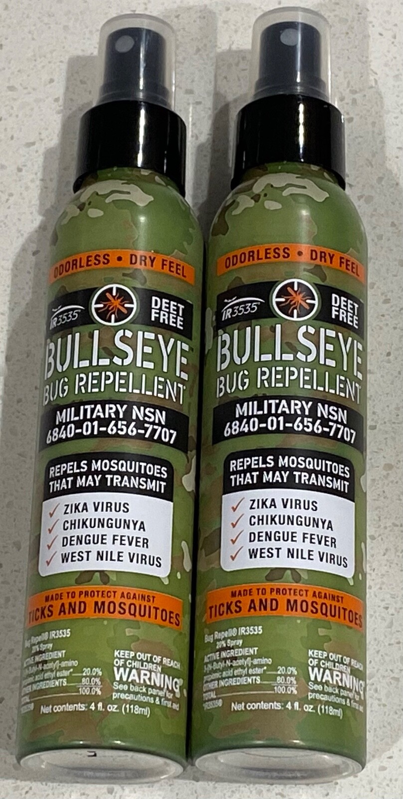 MILITARY BULLSEYE BUG INSECT MOSQUITO SPRAY REPELLENT PROTECTION DEET FREE 2 pcs