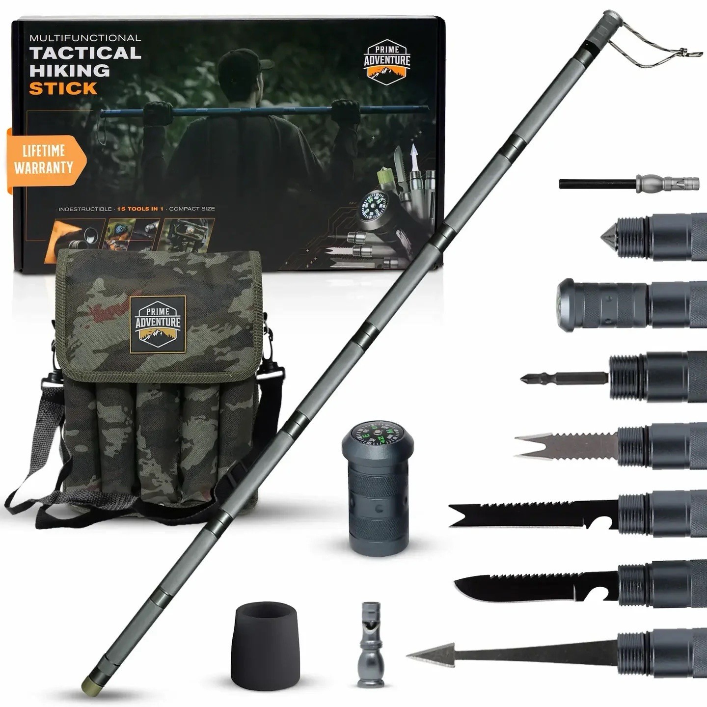 Tactical Hiking Stick with Integrated Survival Kit – Essential Camping Gear for