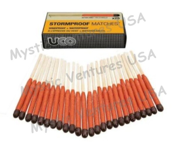 25ct UCO STORM PROOF MATCHES WITH STRIKERS 15 Sec. Burn Windproof STRIKE ON BOX!