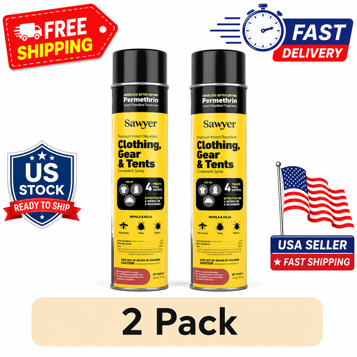 (2 pack) Sawyer Products Premium Permethrin Insect Repellent Aerosol Spray