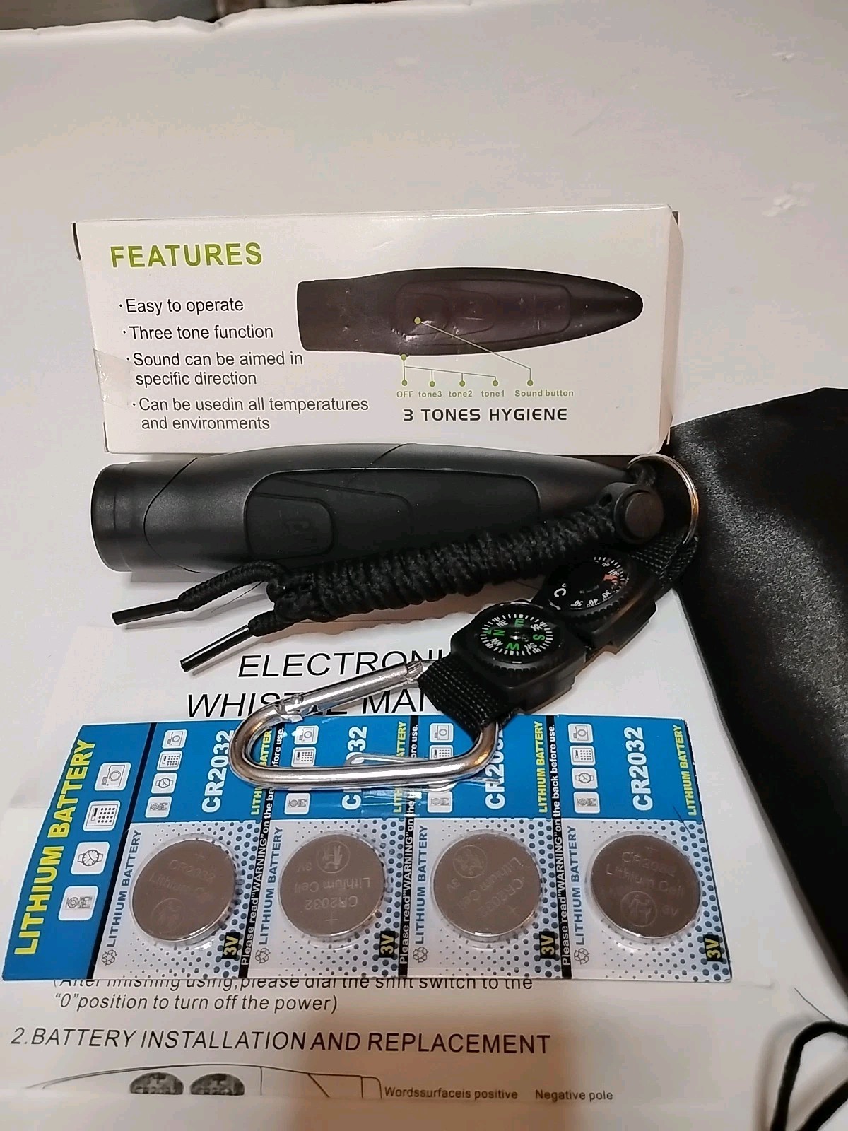 Battery-Powered Multi-Tone Portable Electronic Whistle Thermometer Compass