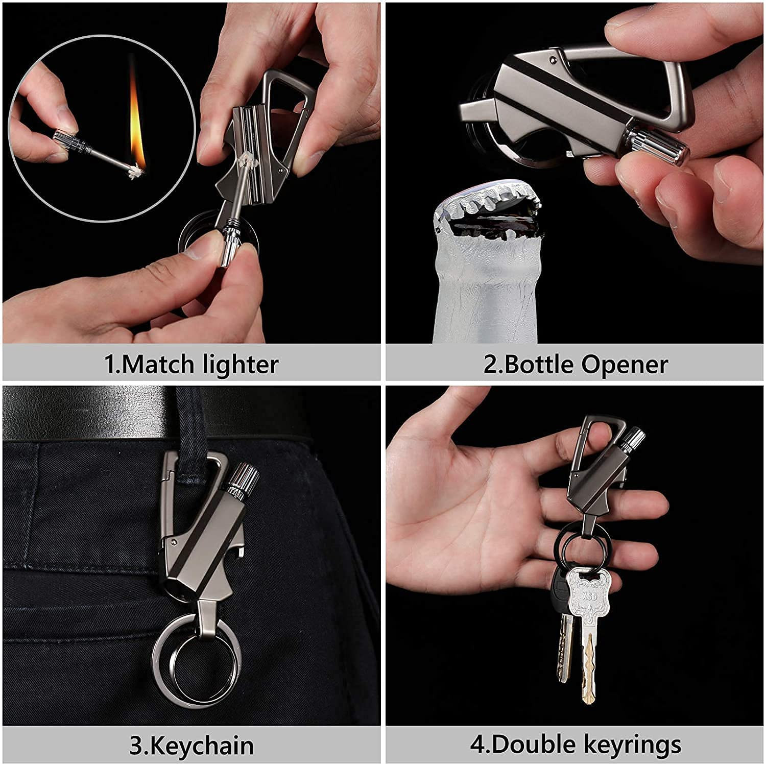 Permanent Match Infinity Lighter w/ Multitool Keychain 2 in 1 Lighter Pipe Metal