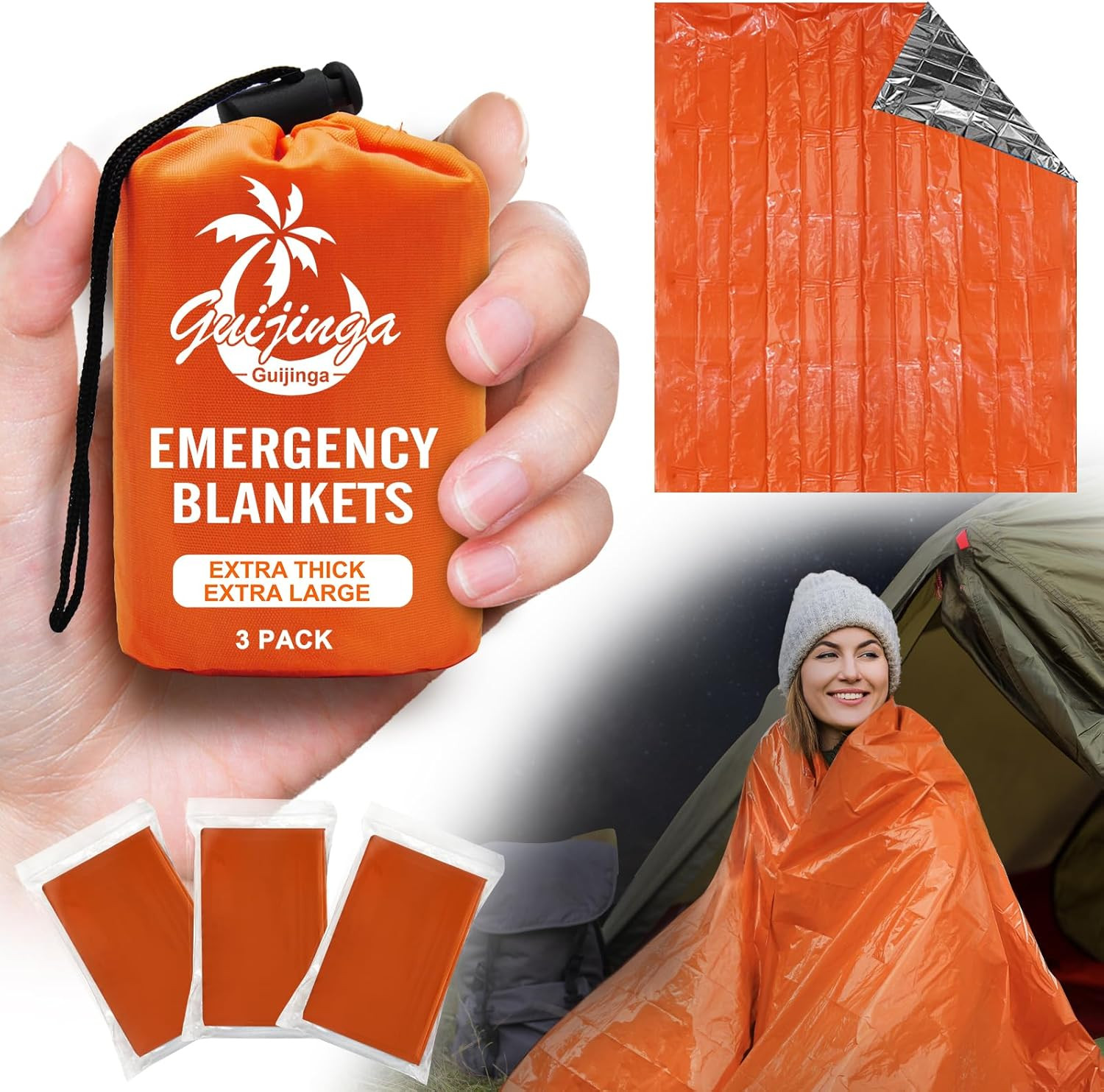 3-Pack Emergency Blanket, Extra-Thick Extra-Large Survival Blanket, Thermal R…