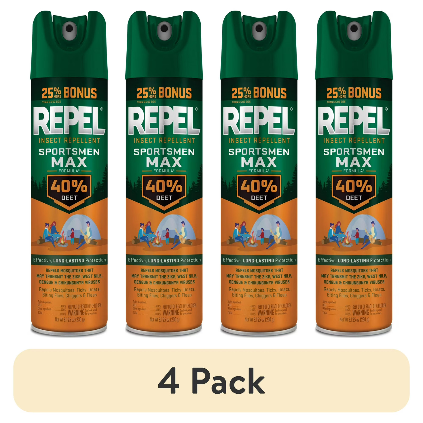 4 Pack Repel Sportsmen Max Insect Mosquito Repellent Bug Spray 40% DEET 8.125 Oz