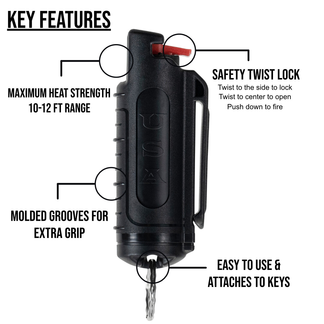 5 PACK Police Magnum pepper spray Keychain Black molded case.50 oz Self Defense