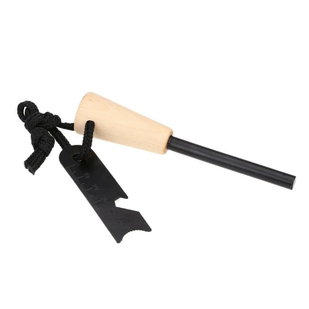 Ferrocerium Rod 2PCS Fire Starter w/ Wood Handle and Steel Scraper Flint Striker