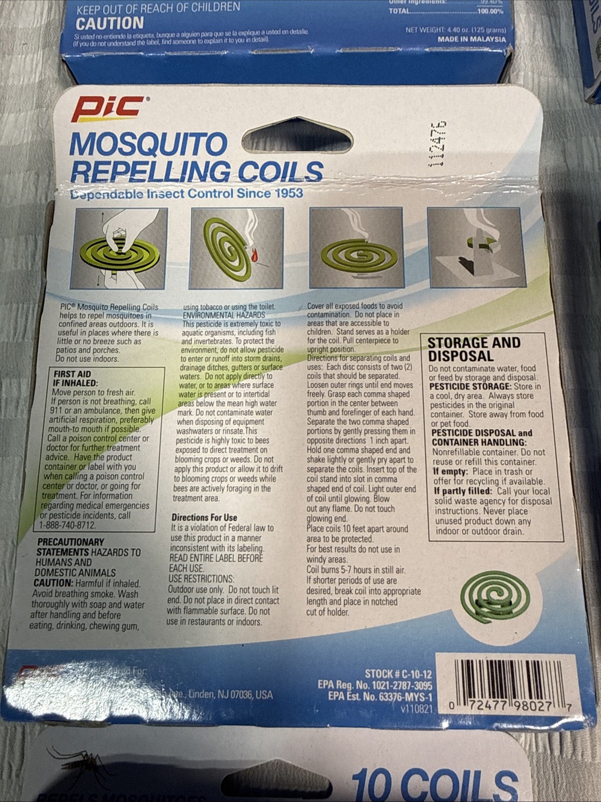 Lot Of 12 Packs Of Pic Mosquito Repelling Coils 10 Coils Each Pk Total 120 Coils
