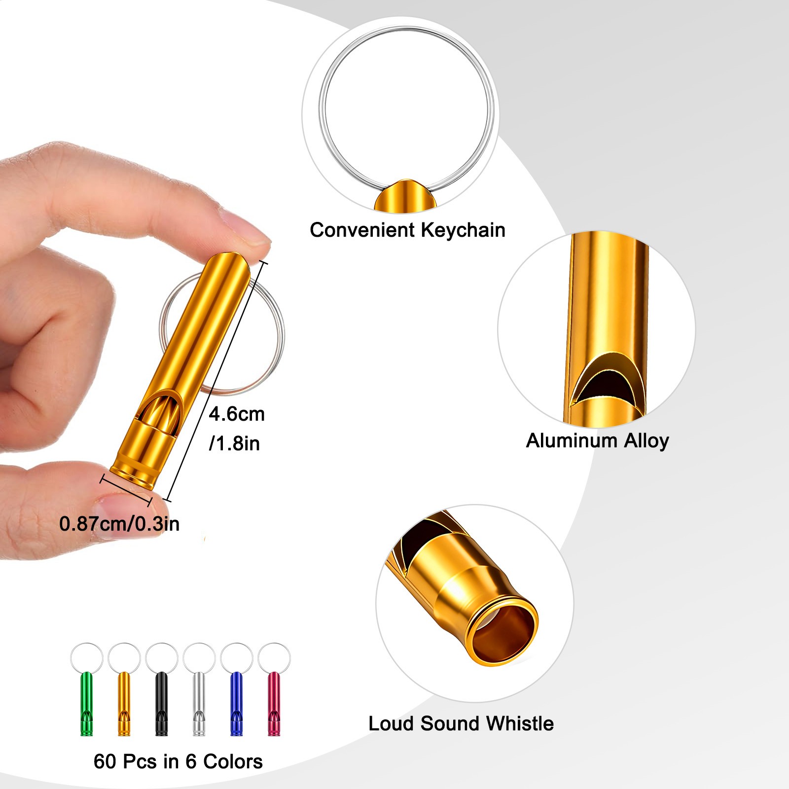 60 Pcs Aluminum Emergency Whistles Keychain Loud Survival Safety Camping Hiking