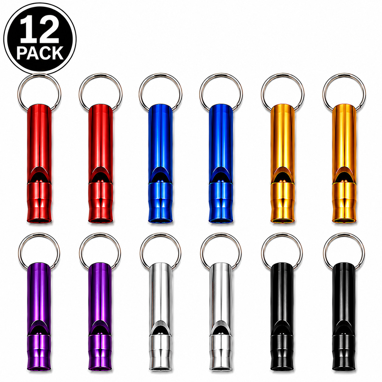 12 Pack Aluminum Emergency Survival Whistle Keychain Loud Safety Camping Hiking